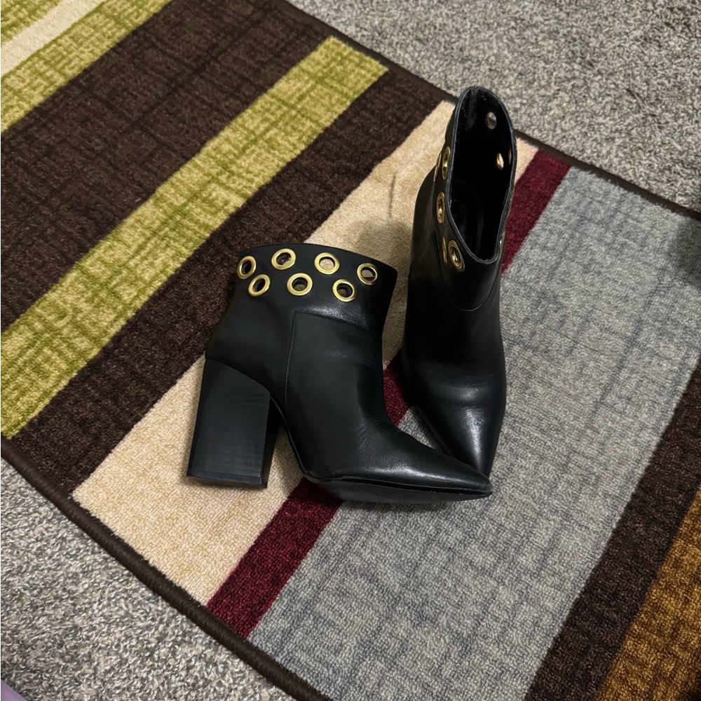 Zara Black Ankle Boots with Gold Accents